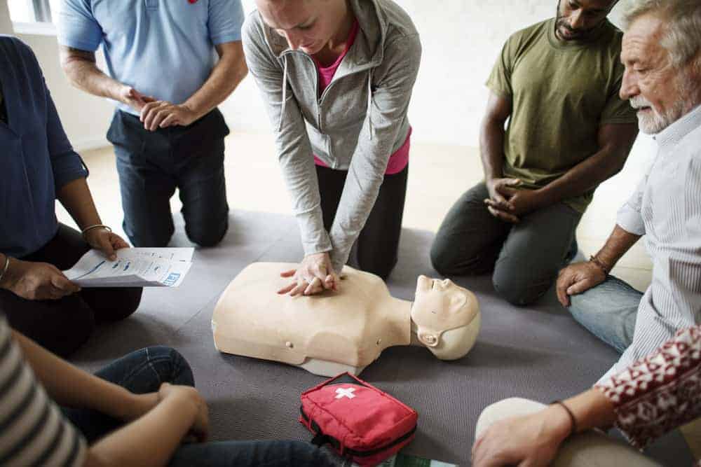 Group doing CPR in first-aid training